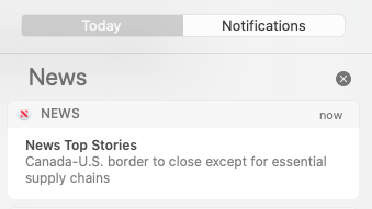 Screenshot of popup notification