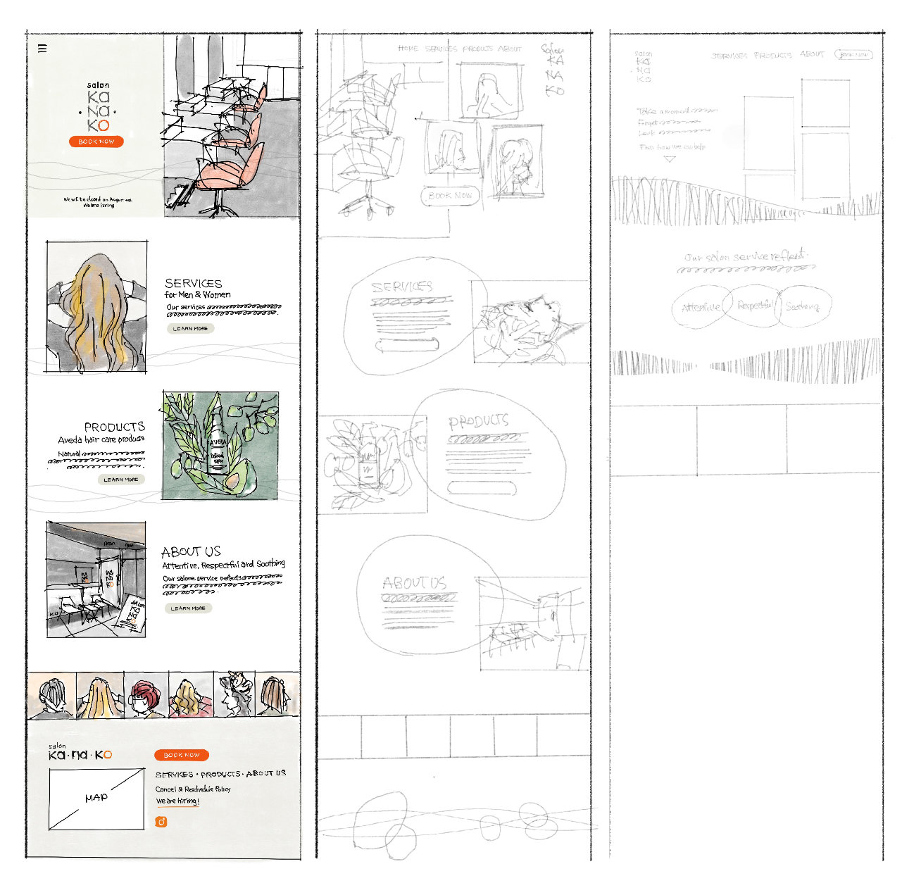 Salon Kanako - website Sketches
