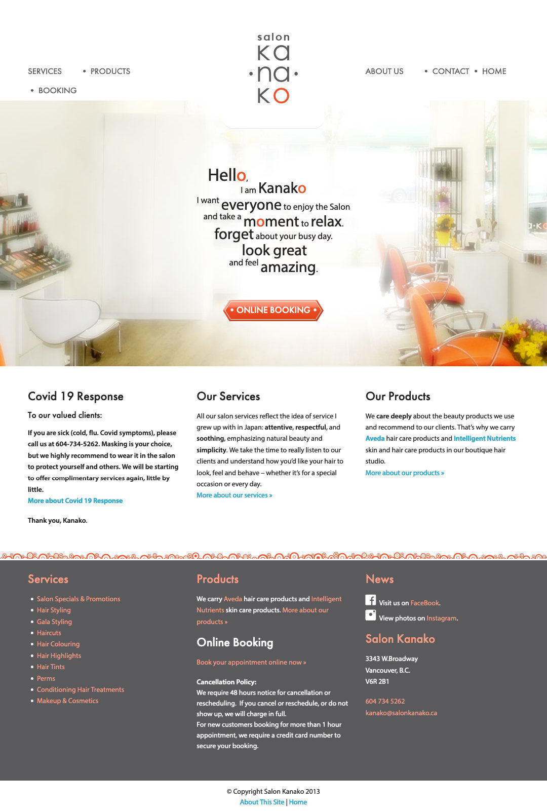 Salon Kanako - website screenshot - BEFORE