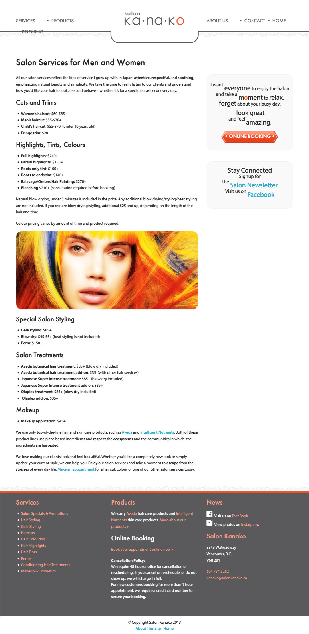 Salon Kanako - website screenshot - BEFORE