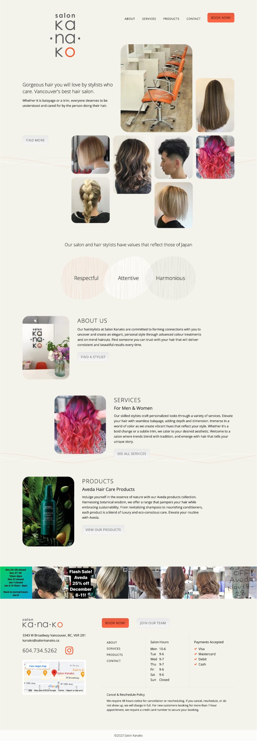 Salon Kanako - website screenshot - Home